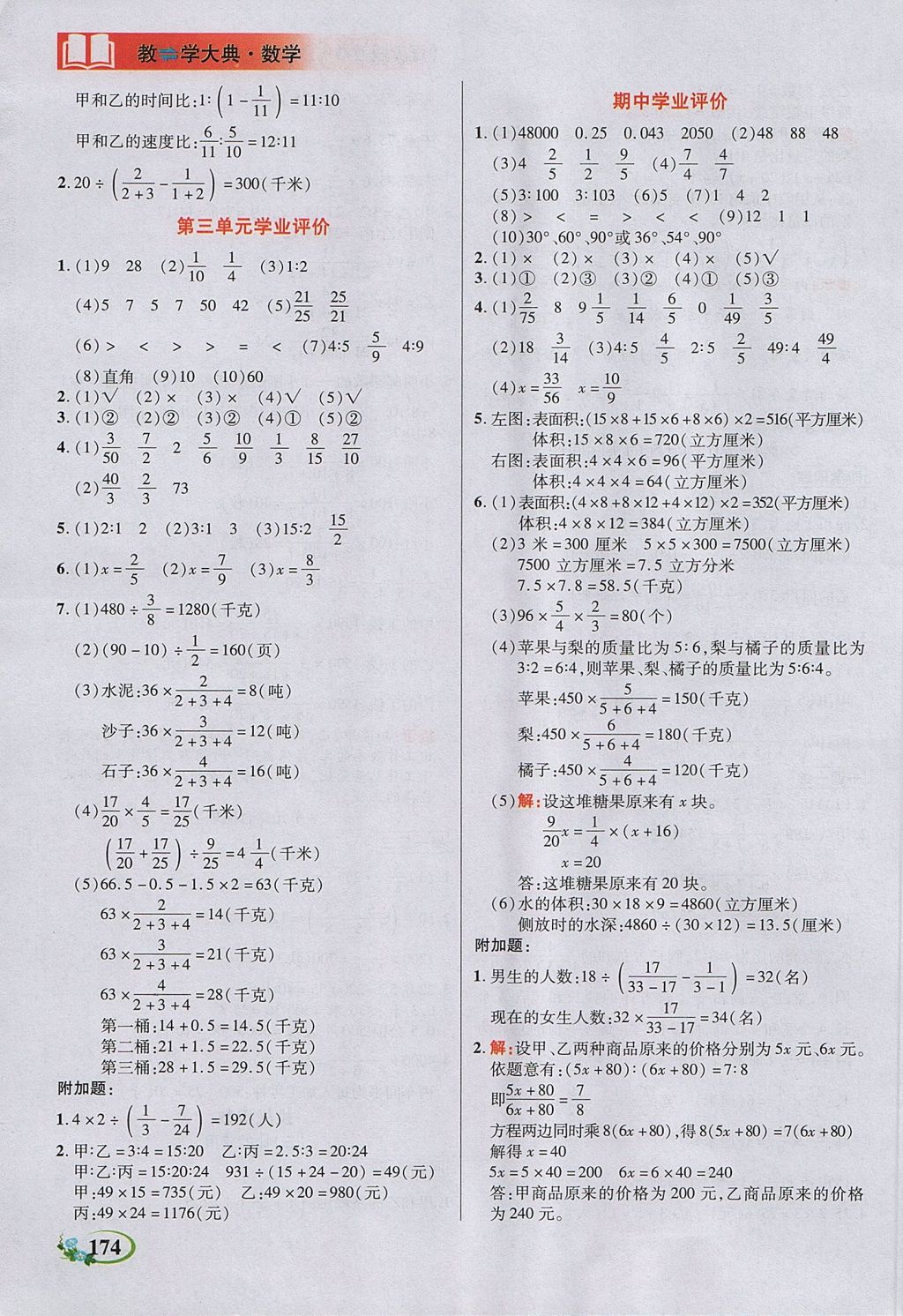 2017年教學(xué)大典六年級(jí)數(shù)學(xué)上冊(cè)蘇教版 參考答案