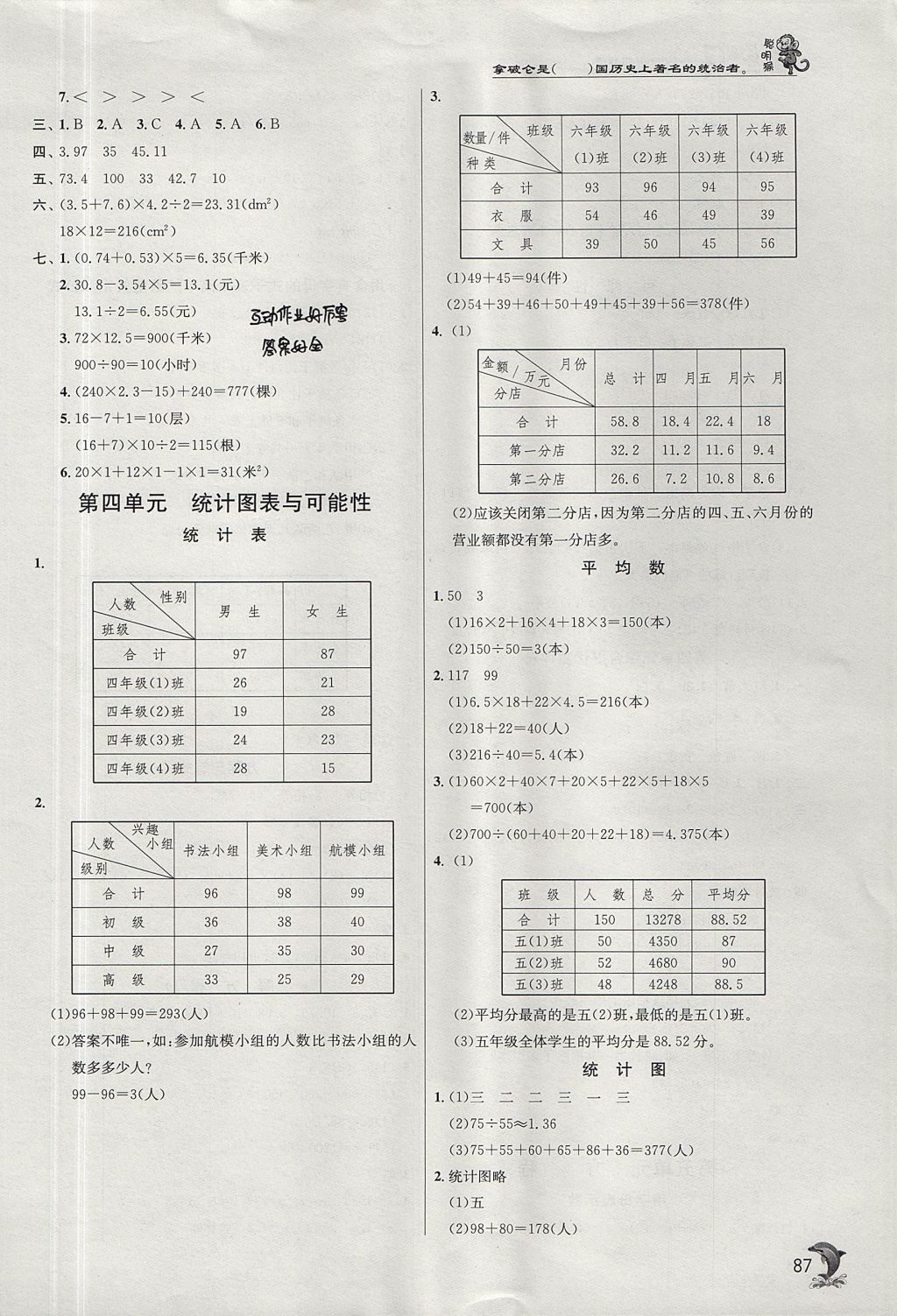 2017年实验班提优训练五年级数学上册北京课改版 参考答案