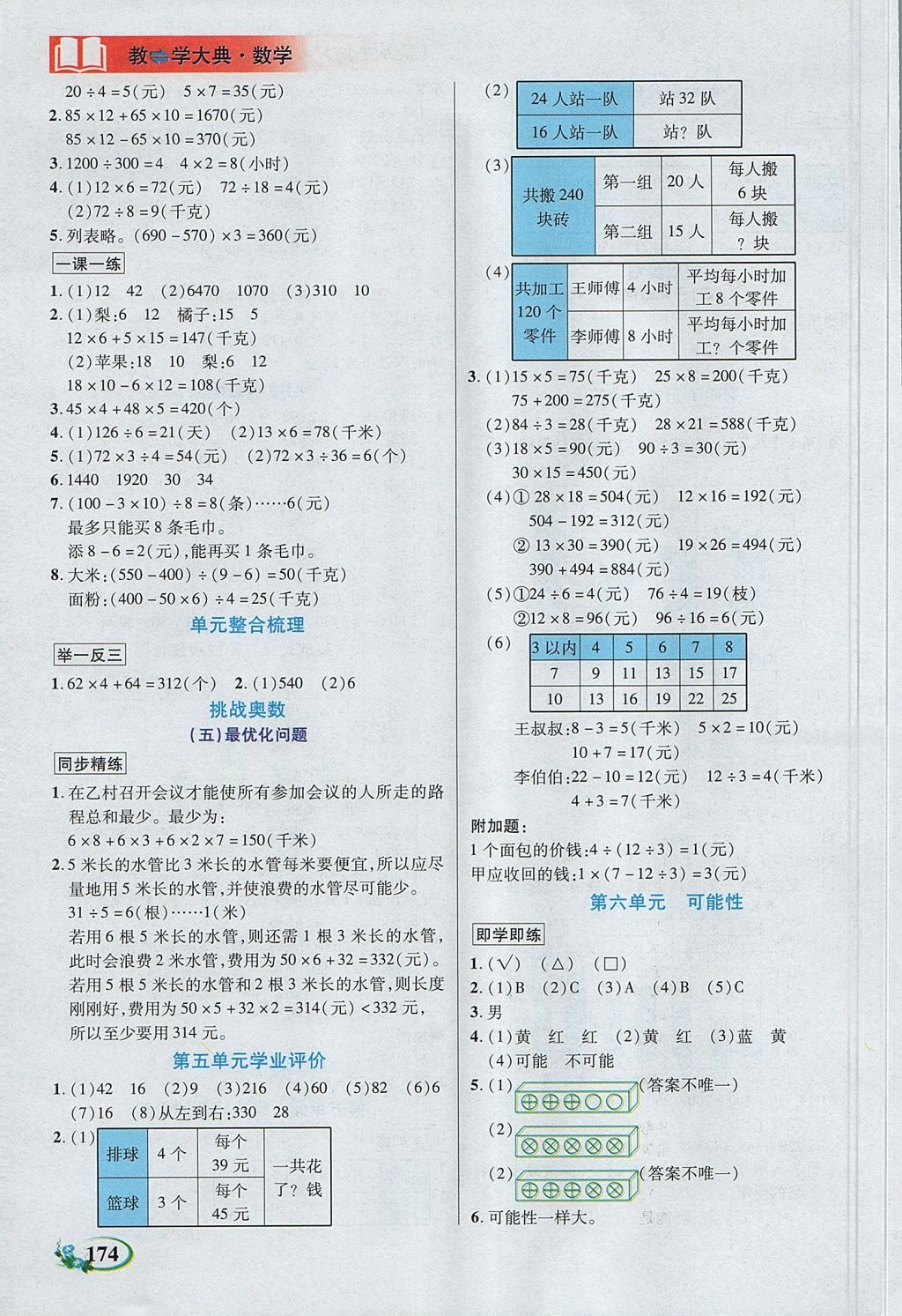 2017年教学大典四年级数学上册苏教版 参考答案