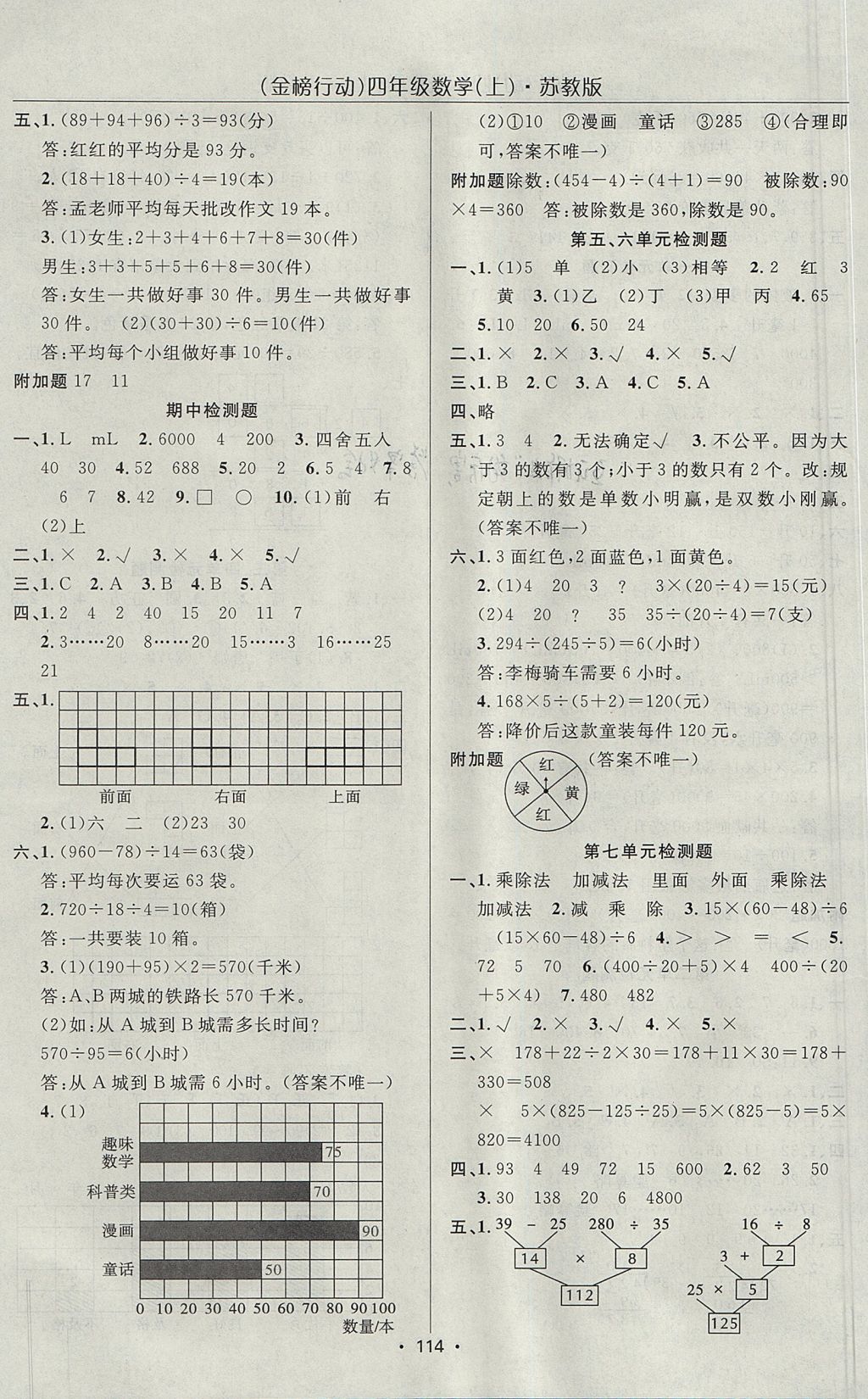 2017年金榜行動(dòng)高效課堂助教型教輔四年級(jí)數(shù)學(xué)上冊(cè)蘇教版 參考答案