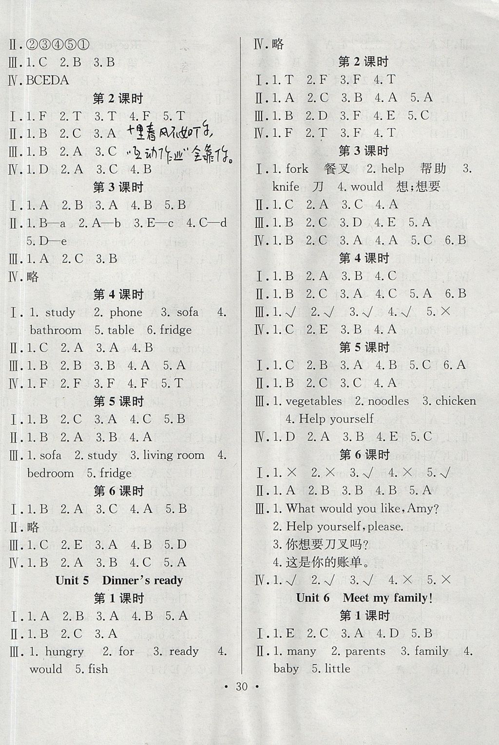 2017年英才小狀元同步優(yōu)化練與測四年級英語上冊人教PEP版 參考答案