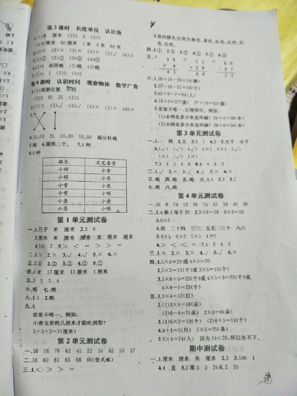 2017年同步导学案课时练二年级数学上册人教版 参考答案第2页