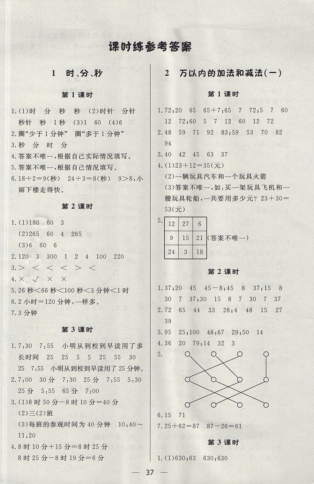 2017年簡(jiǎn)易通小學(xué)同步導(dǎo)學(xué)練三年級(jí)數(shù)學(xué)上冊(cè)人教版 參考答案