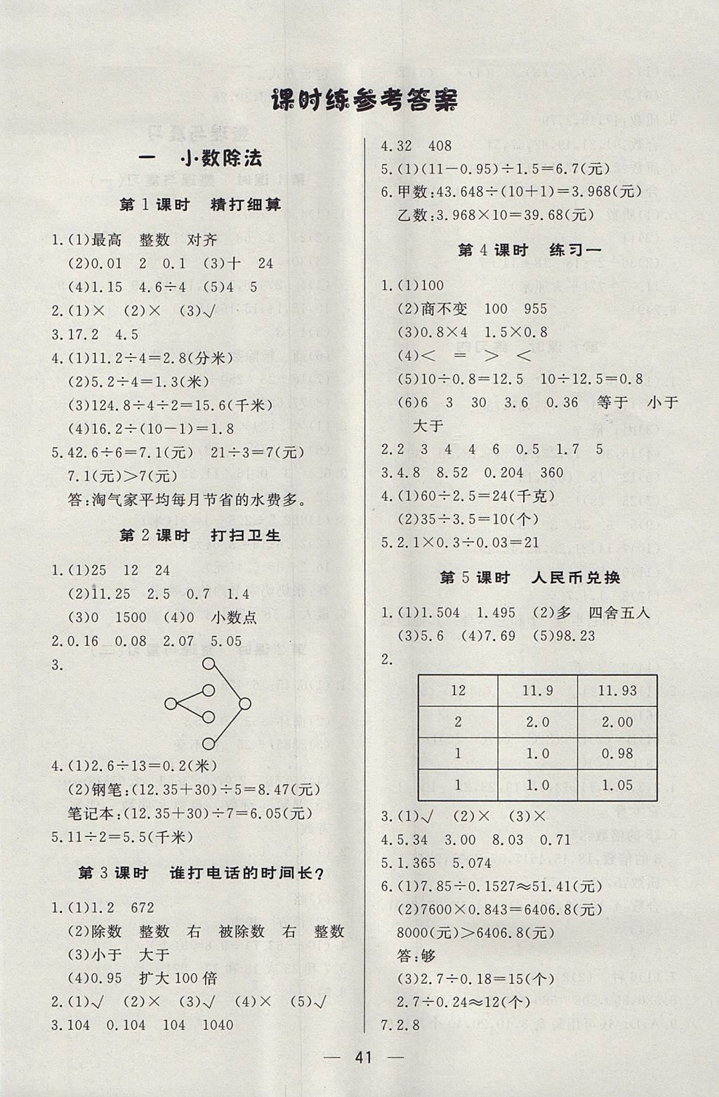 2017年簡易通小學(xué)同步導(dǎo)學(xué)練五年級(jí)數(shù)學(xué)上冊(cè)北師大版 參考答案