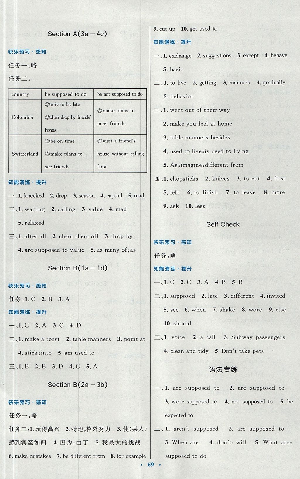 2017年初中同步测控优化设计九年级英语全一册人教版 参考答案