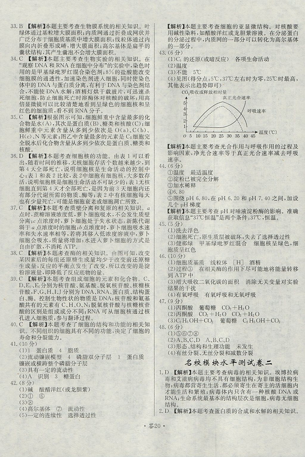 2018年天利38套對(duì)接高考單元專題測(cè)試卷生物必修1人教版 參考答案第20頁(yè)