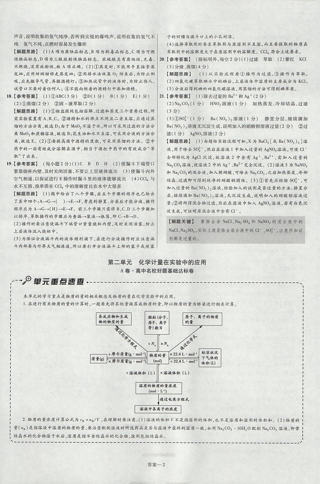 2018年金考卷活頁題選高中化學(xué)必修1人教版 參考答案第2頁