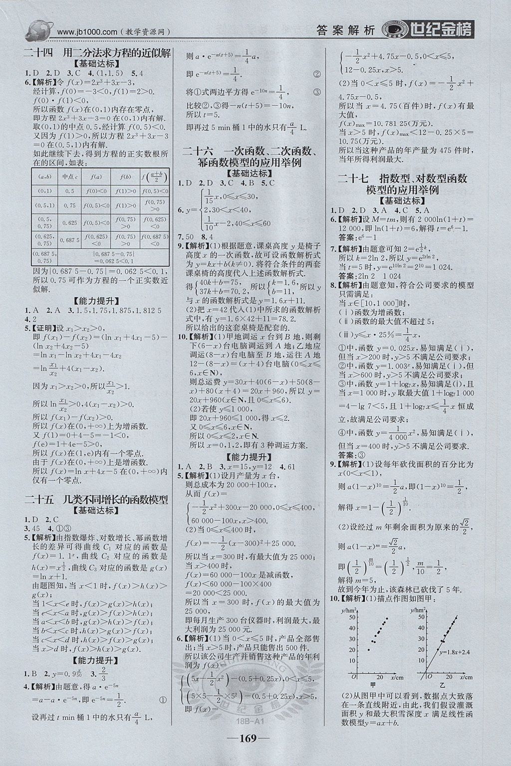 2018年世紀(jì)金榜高中全程學(xué)習(xí)方略數(shù)學(xué)必修1新人教版 參考答案第20頁