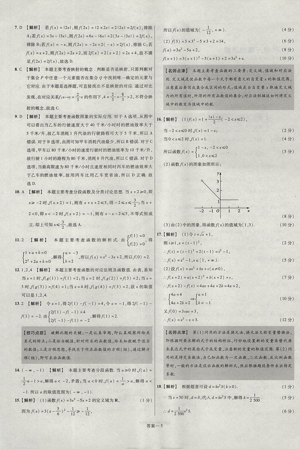 2018年金考卷活頁(yè)題選名師名題單元雙測(cè)卷高中數(shù)學(xué)必修1人教A版 參考答案第5頁(yè)