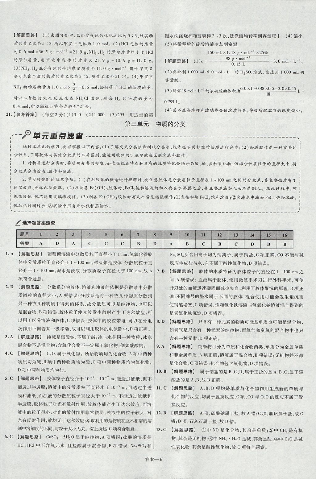 2018年金考卷活頁題選高中化學必修1人教版 參考答案第6頁