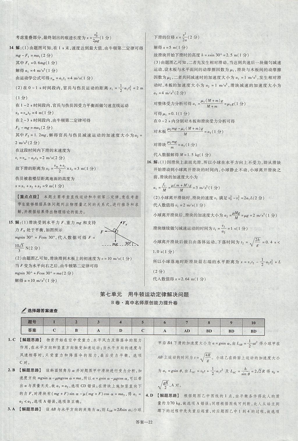 2018年金考卷活頁題選名師名題單元雙測卷高中物理必修1人教版 參考答案第22頁