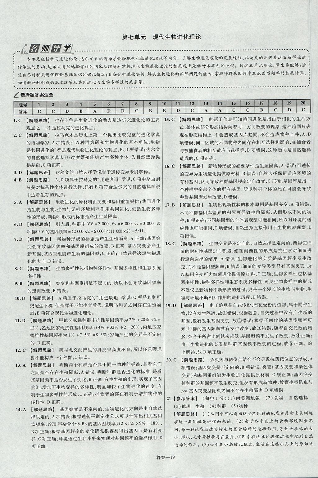 2018年金考卷活頁題選高中生物必修2人教版 參考答案第19頁