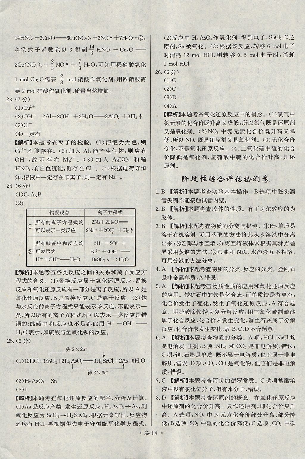 2018年天利38套對接高考單元專題測試卷化學(xué)必修1人教版 參考答案第14頁