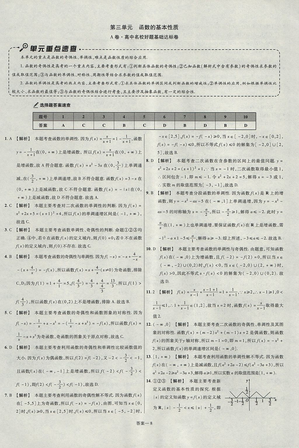 2018年金考卷活頁題選名師名題單元雙測卷高中數(shù)學(xué)必修1人教A版 參考答案第8頁