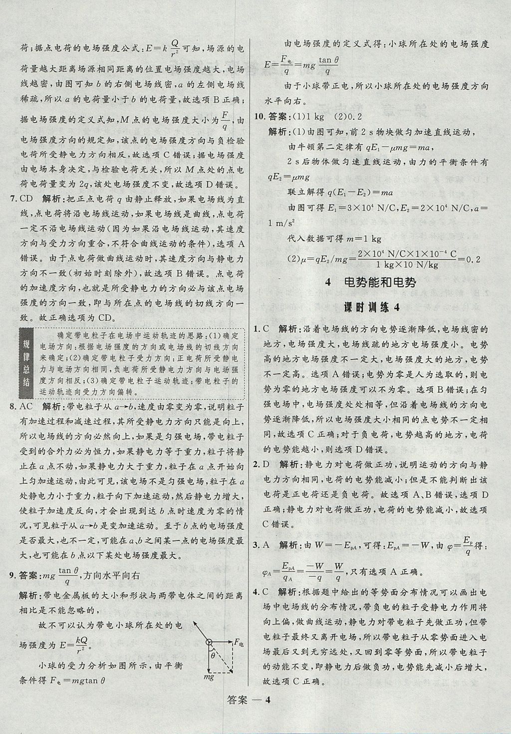 2018年高中同步測(cè)控優(yōu)化設(shè)計(jì)物理選修3-1人教版 參考答案