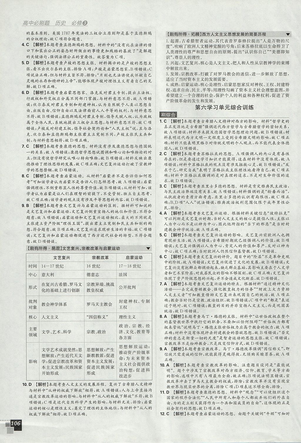 2018年高中必刷題歷史必修3人教版 參考答案第24頁