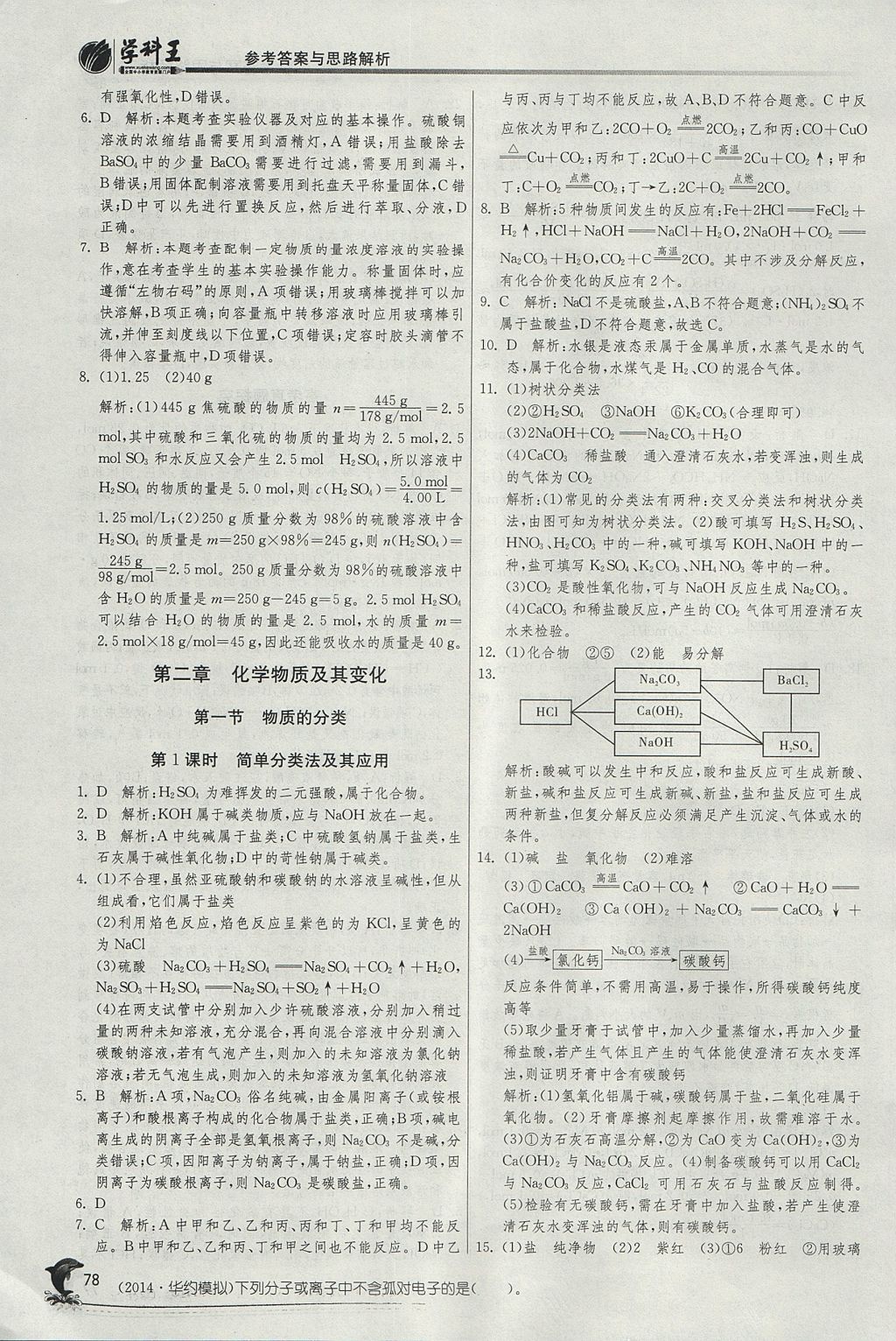 2018年實驗班全程提優(yōu)訓(xùn)練高化學(xué)必修1人教版 參考答案第8頁