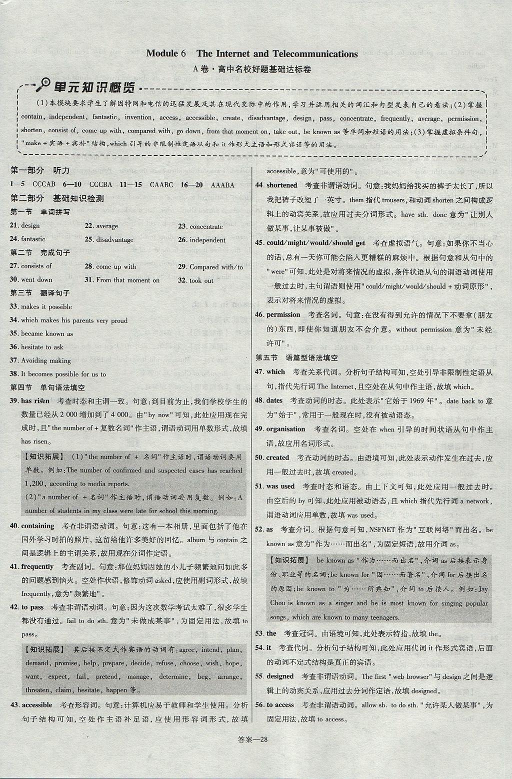 2018年金考卷活頁(yè)題選名師名題單元雙測(cè)卷高中英語(yǔ)必修1外研版 參考答案第28頁(yè)