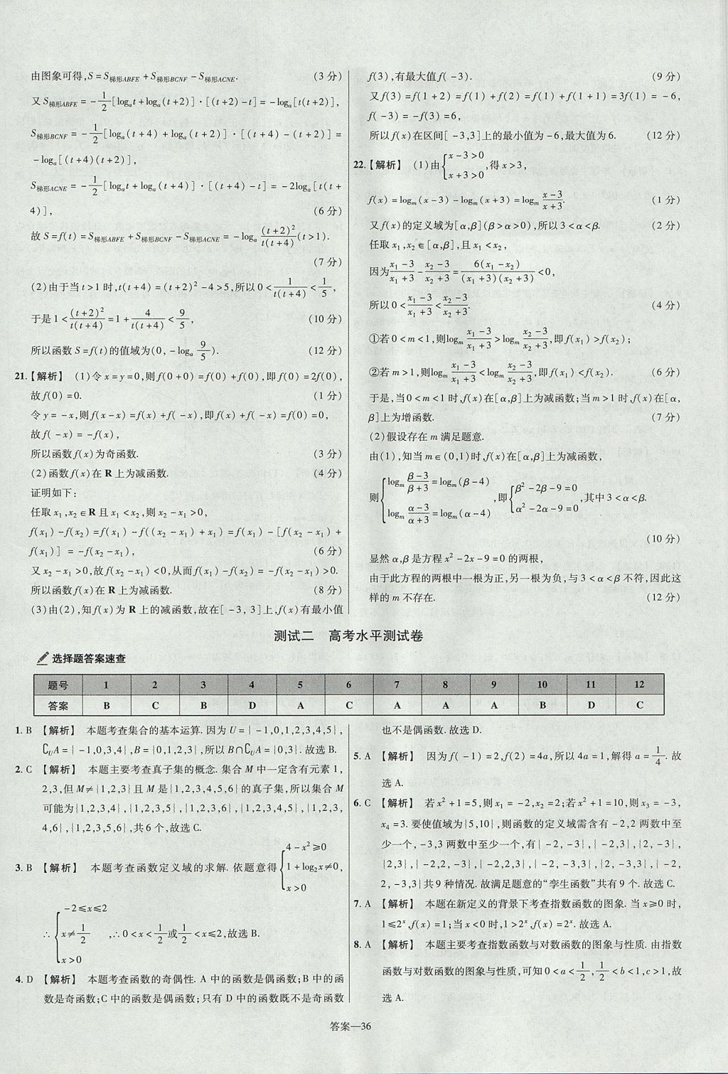 2018年金考卷活頁(yè)題選名師名題單元雙測(cè)卷高中數(shù)學(xué)必修1人教B版 參考答案第36頁(yè)