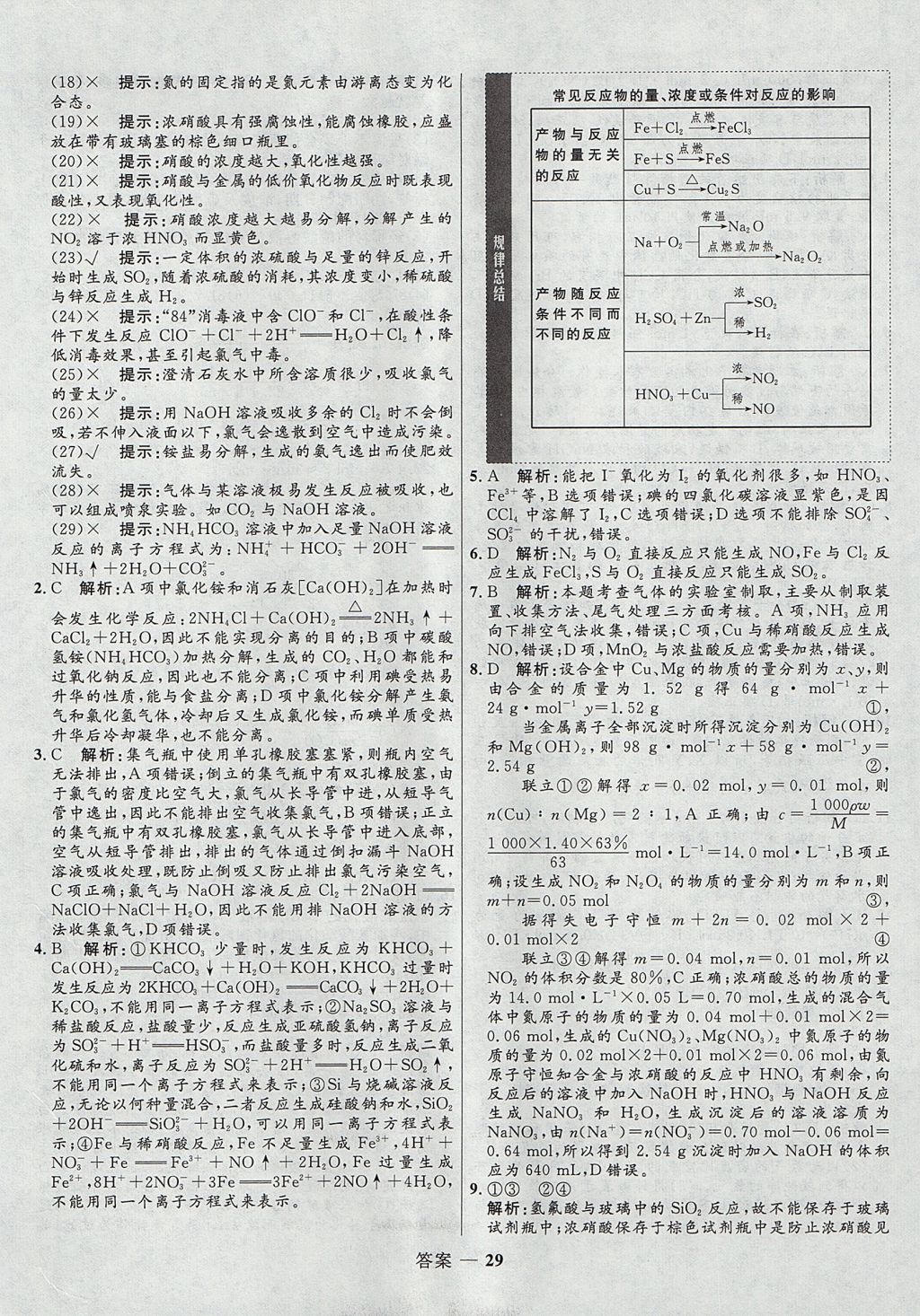 2018年高中同步測控優(yōu)化訓練化學必修1人教版 參考答案第29頁