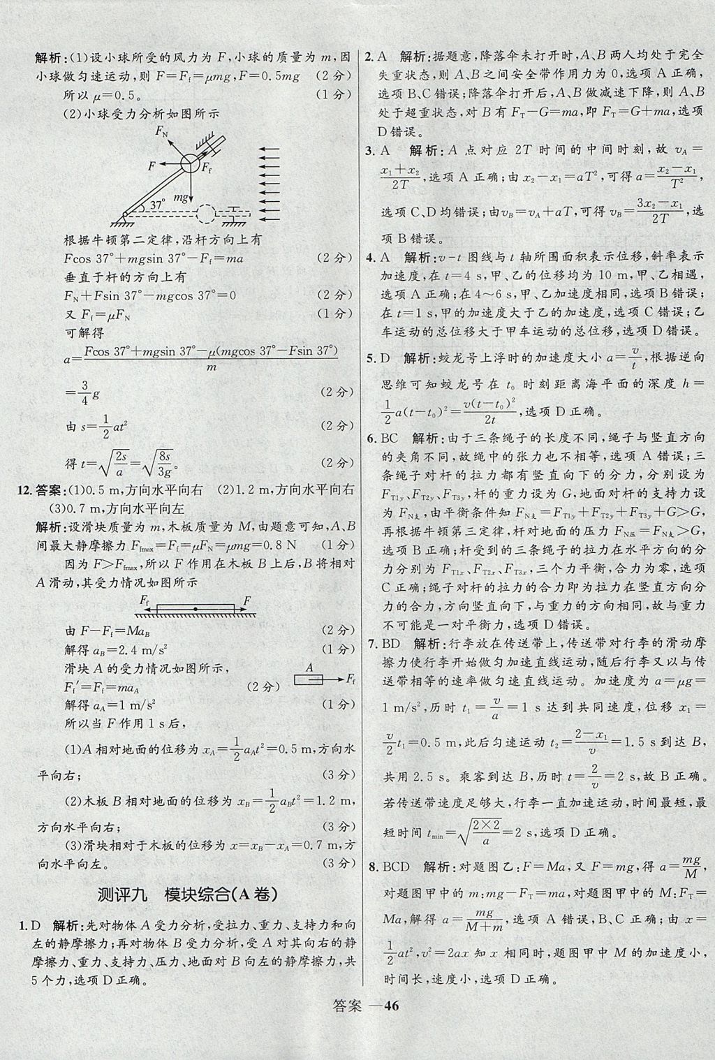 2018年高中同步測(cè)控優(yōu)化訓(xùn)練物理必修1人教版 參考答案第46頁(yè)