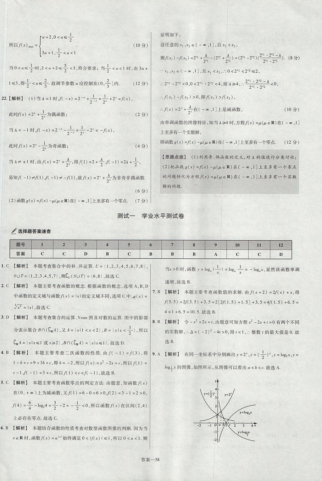 2018年金考卷活頁題選高中數(shù)學(xué)必修1北師大版 參考答案第38頁