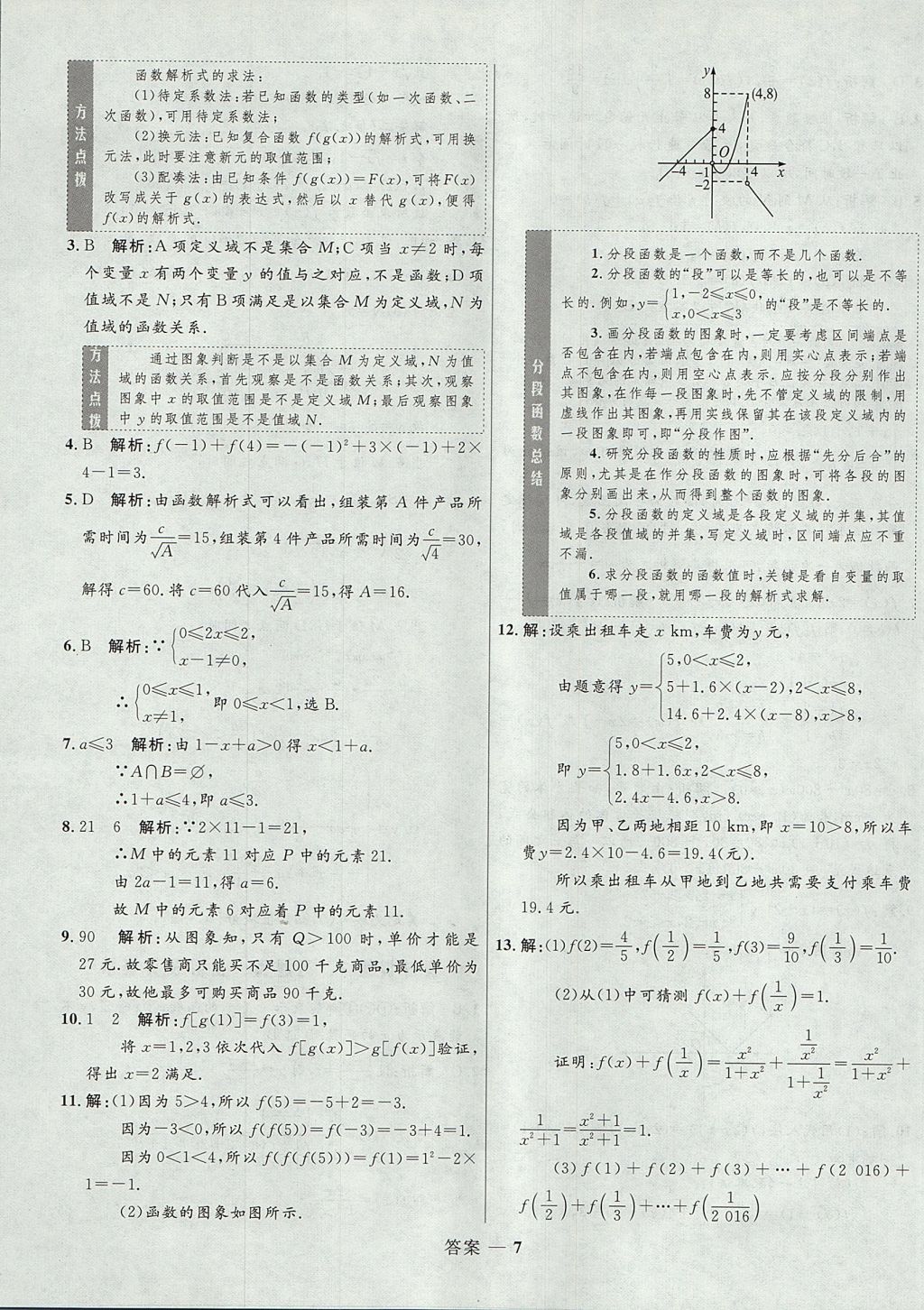 2018年高中同步測控優(yōu)化訓(xùn)練數(shù)學(xué)必修1人教A版 參考答案第7頁