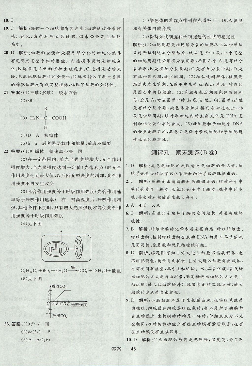 2018年高中同步測(cè)控優(yōu)化訓(xùn)練生物必修1人教版 參考答案第43頁(yè)