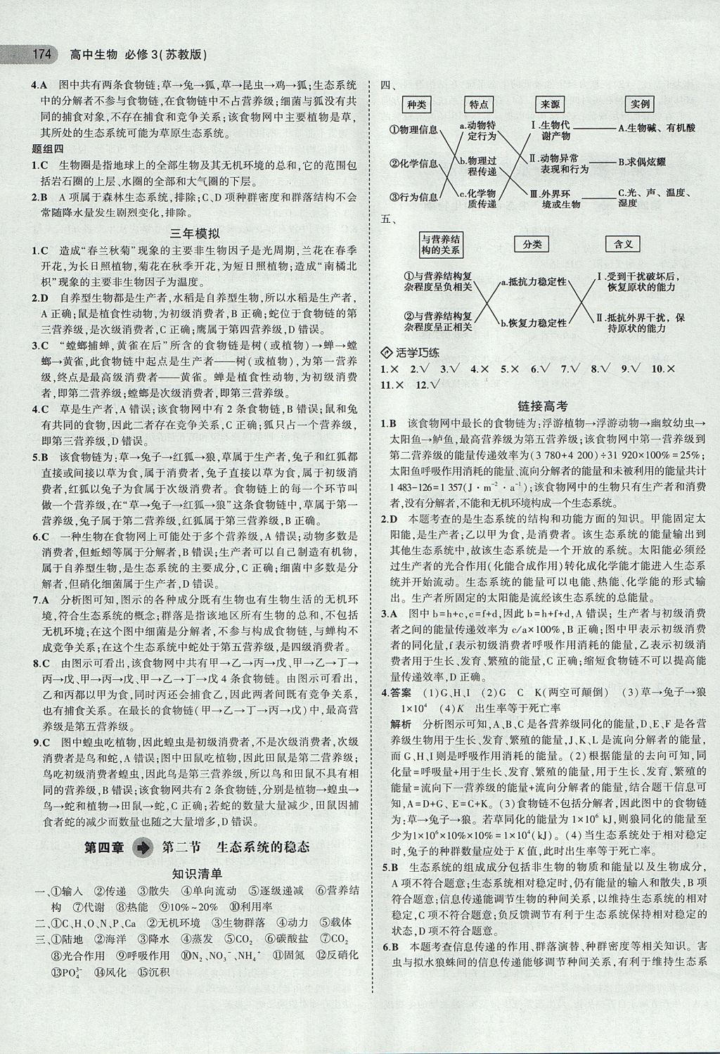 2018年5年高考3年模擬高中生物必修3蘇教版 參考答案第19頁