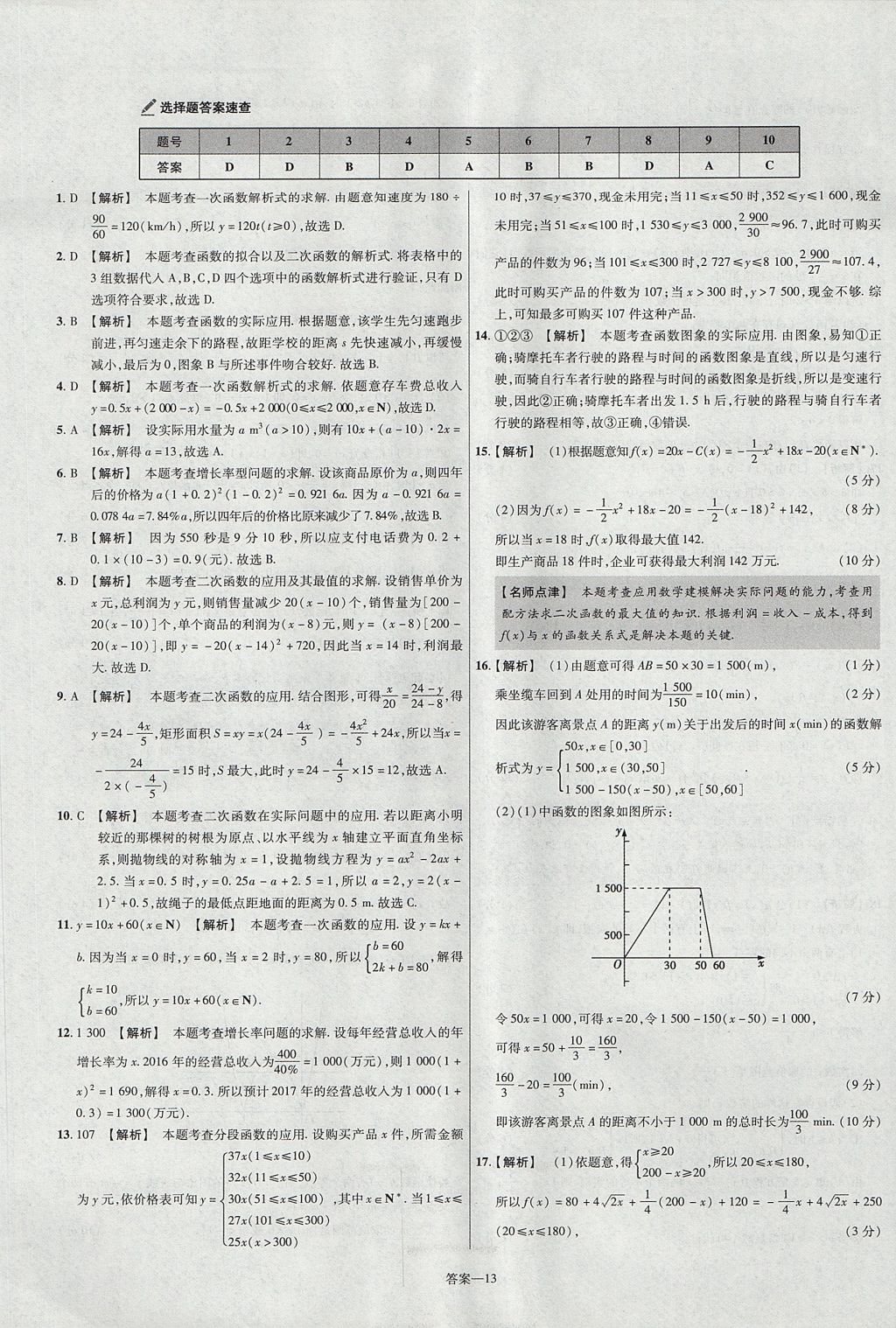 2018年金考卷活頁(yè)題選名師名題單元雙測(cè)卷高中數(shù)學(xué)必修1人教B版 參考答案第13頁(yè)