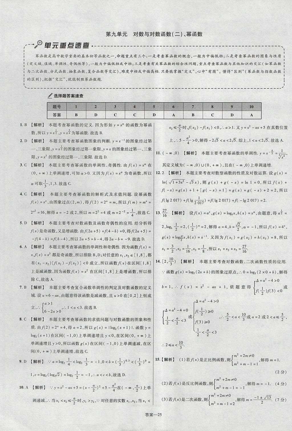 2018年金考卷活頁題選名師名題單元雙測卷高中數(shù)學必修1人教B版 參考答案第25頁