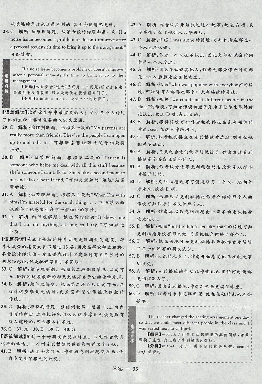 2018年高中同步測(cè)控優(yōu)化訓(xùn)練英語必修1外研版 參考答案第33頁