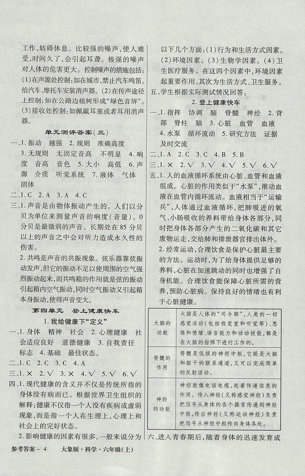 2017年小學(xué)綜合能力測評同步訓(xùn)練六年級科學(xué)上冊大象版 參考答案第4頁