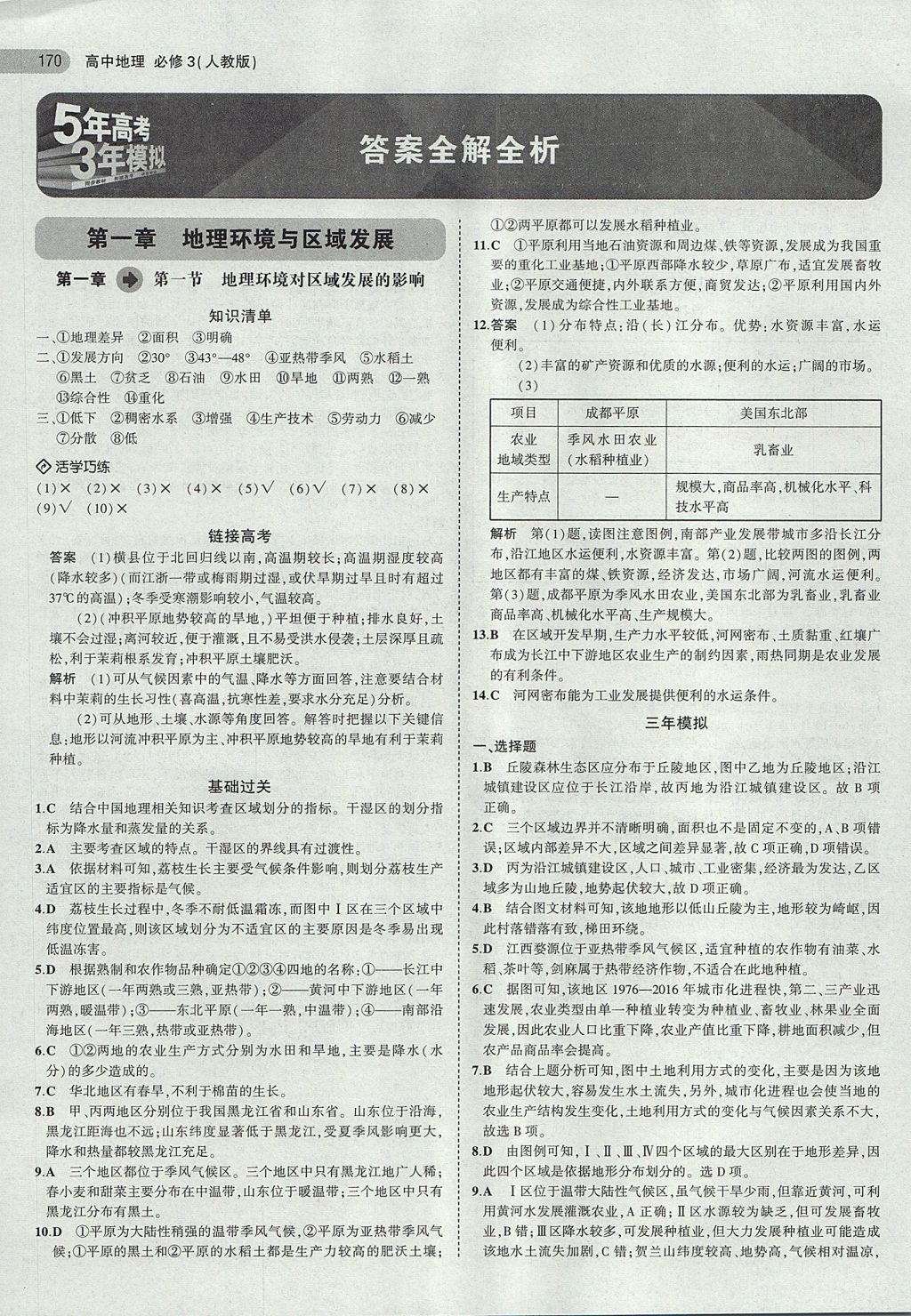 2018年5年高考3年模擬高中地理必修3人教版 參考答案第1頁