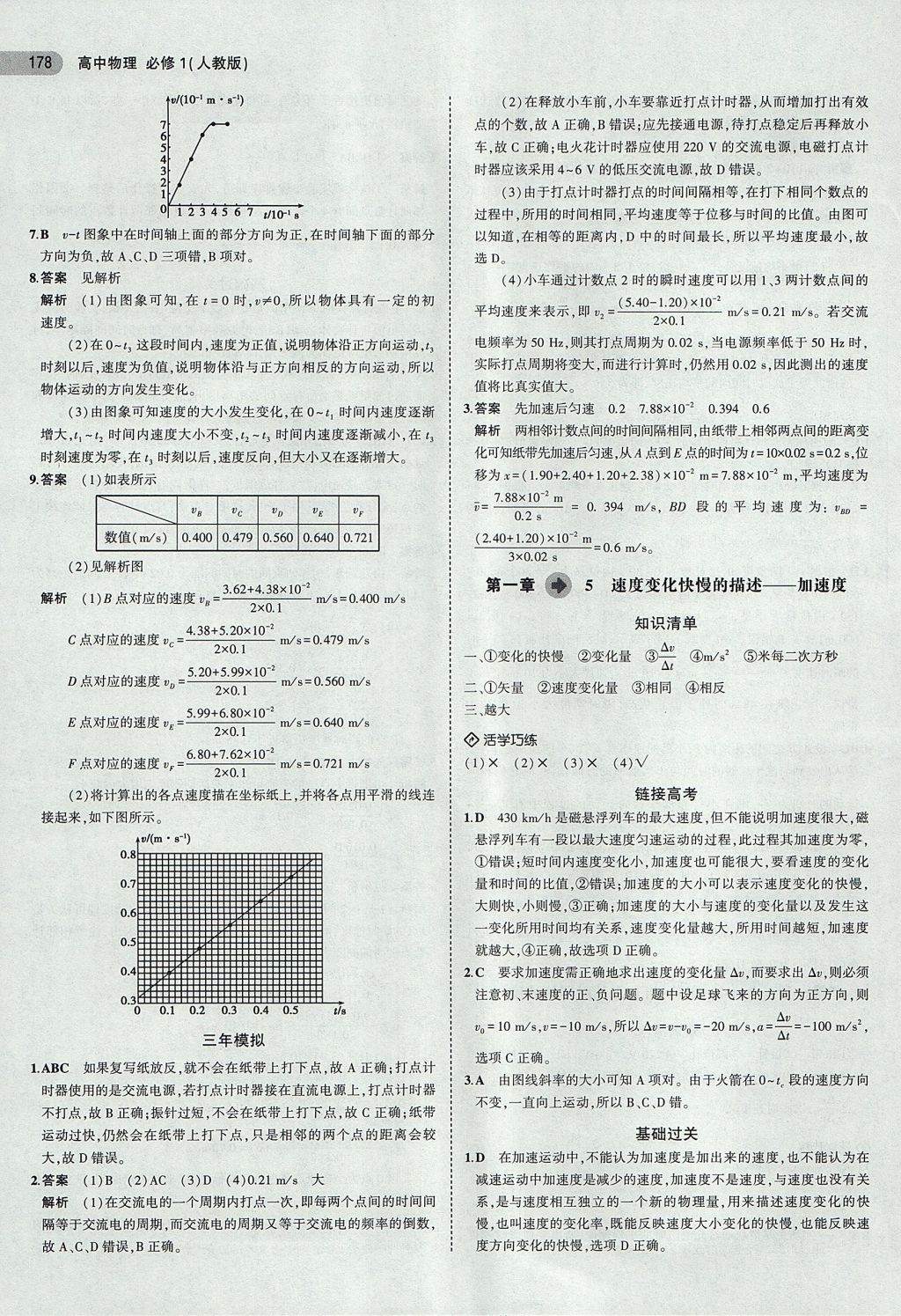 2018年5年高考3年模擬高中物理必修1人教版 參考答案第5頁