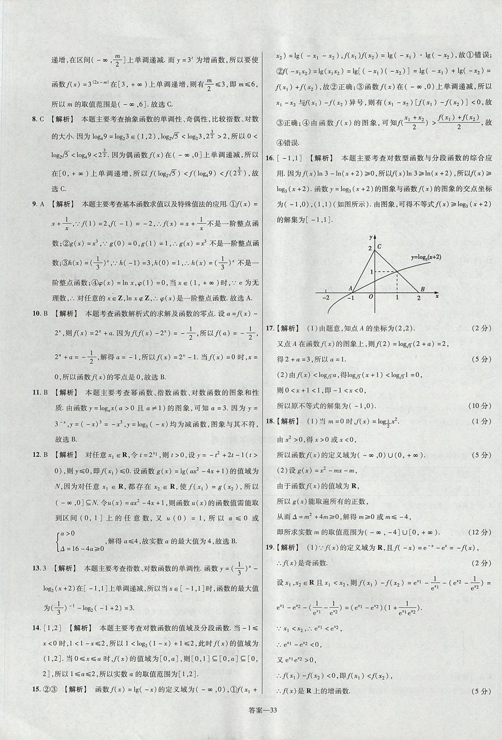 2018年金考卷活頁題選名師名題單元雙測(cè)卷高中數(shù)學(xué)必修1人教B版 參考答案第33頁