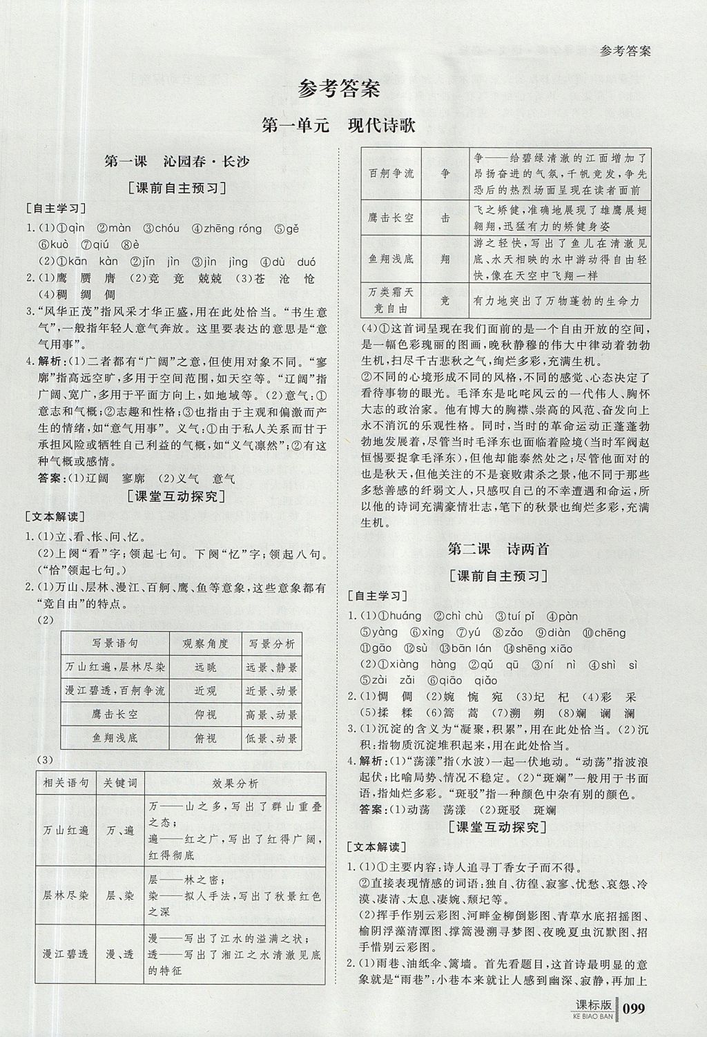 2018年與名師對話高中同步全程導(dǎo)學(xué)案語文必修1人教版 參考答案第1頁