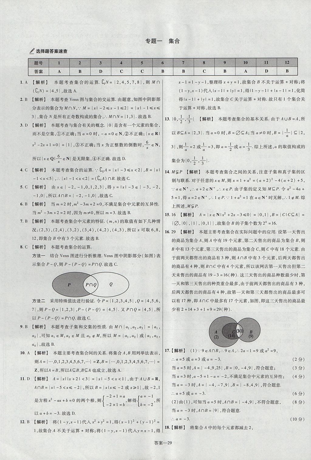 2018年金考卷活頁題選名師名題單元雙測卷高中數(shù)學(xué)必修1人教B版 參考答案第29頁