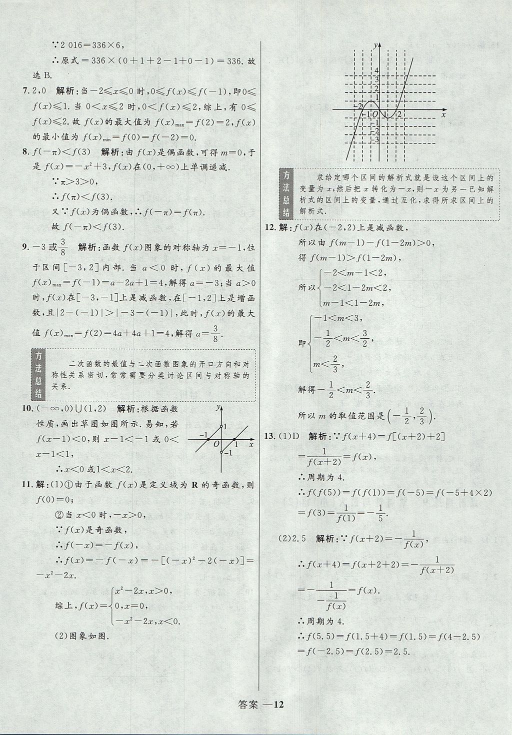 2018年高中同步測(cè)控優(yōu)化訓(xùn)練數(shù)學(xué)必修1人教A版 參考答案第12頁(yè)