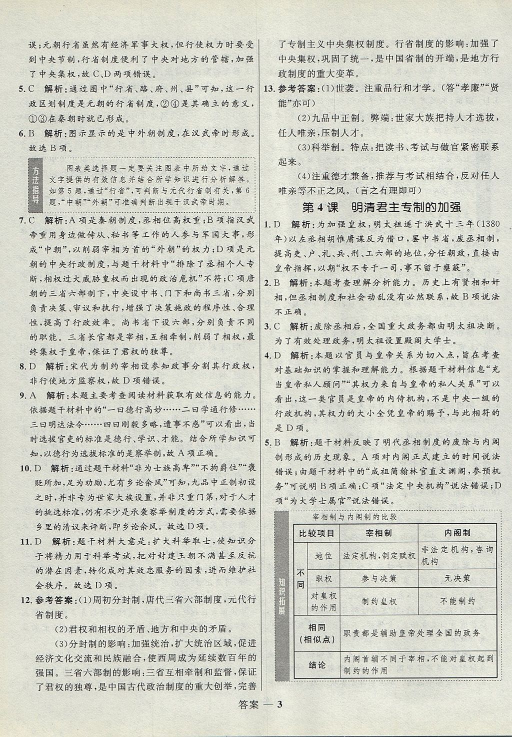 2018年高中同步測(cè)控優(yōu)化訓(xùn)練歷史必修1人教版 參考答案第3頁(yè)