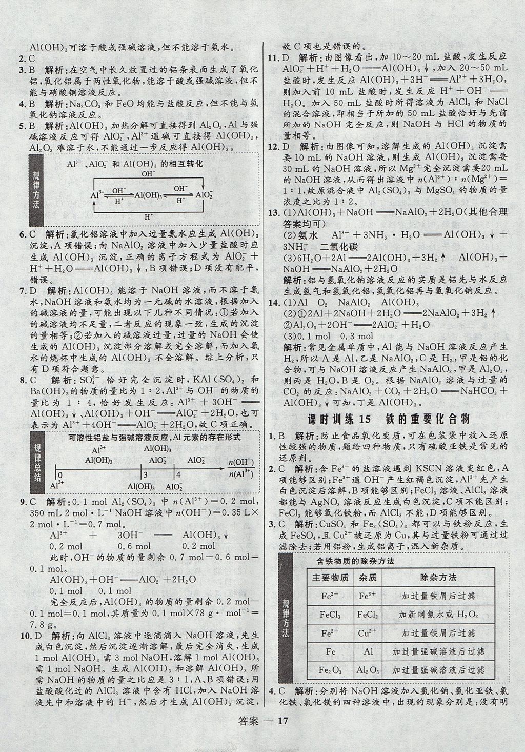 2018年高中同步測控優(yōu)化訓(xùn)練化學(xué)必修1人教版 參考答案第17頁