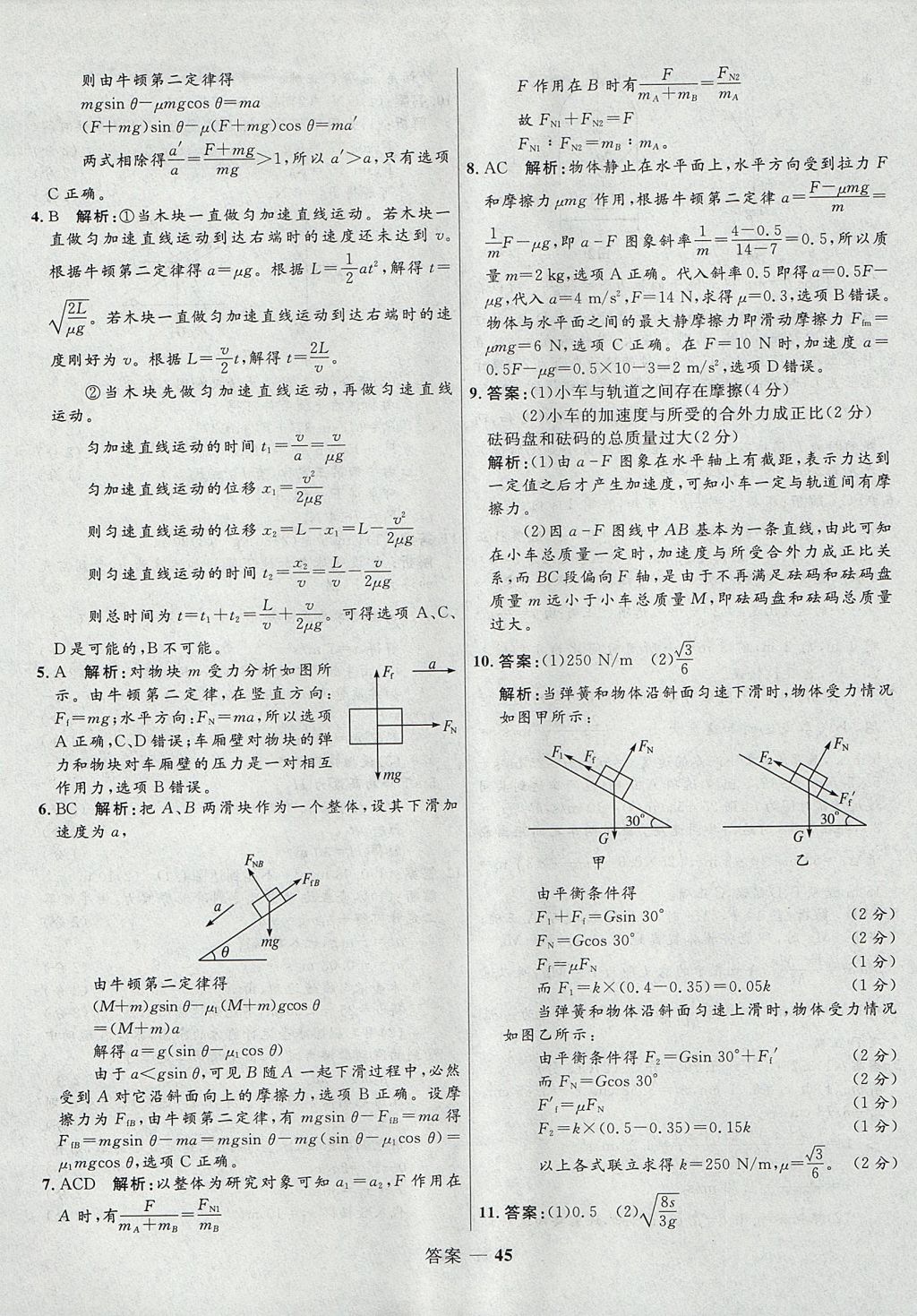 2018年高中同步測(cè)控優(yōu)化訓(xùn)練物理必修1人教版 參考答案第45頁