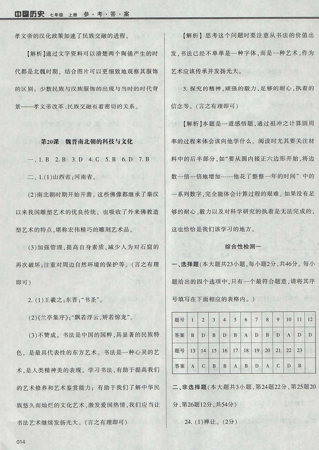 2017年學(xué)習(xí)質(zhì)量監(jiān)測(cè)七年級(jí)中國(guó)歷史上冊(cè)人教版 參考答案第14頁(yè)