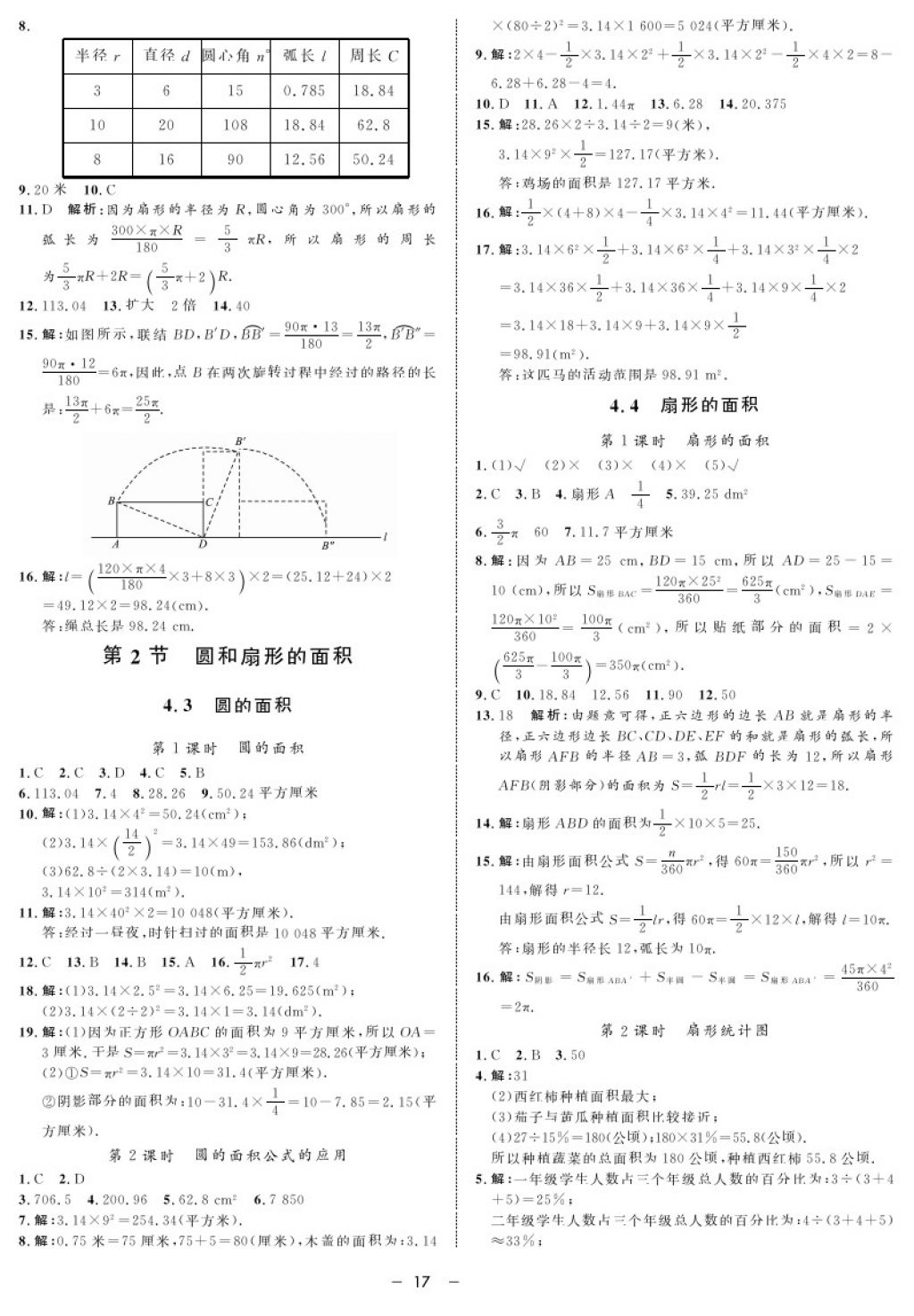 2017年鐘書金牌金典導(dǎo)學(xué)案六年級數(shù)學(xué)第一學(xué)期 參考答案第17頁