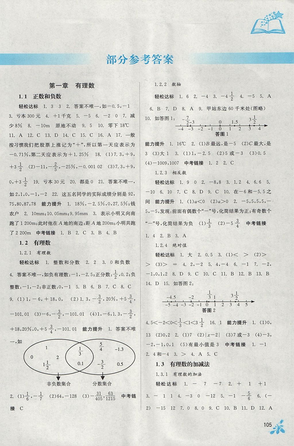 2017年自主學(xué)習(xí)能力測評七年級數(shù)學(xué)上冊人教版 參考答案第1頁