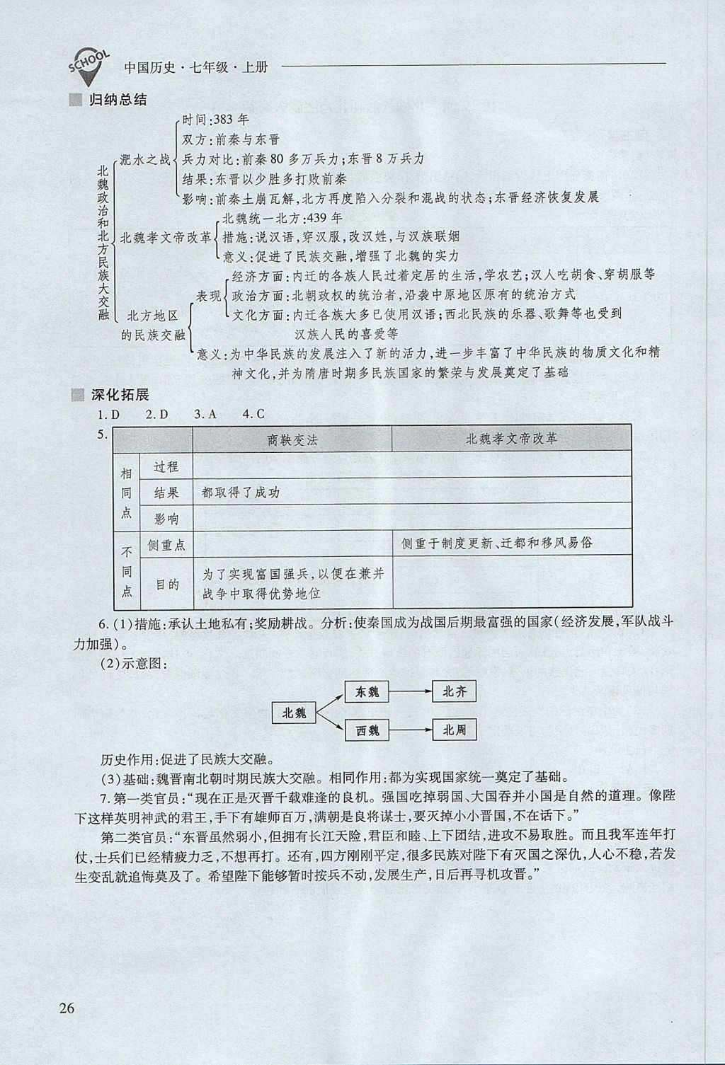 2017年新課程問題解決導(dǎo)學(xué)方案七年級中國歷史上冊人教版 參考答案第26頁