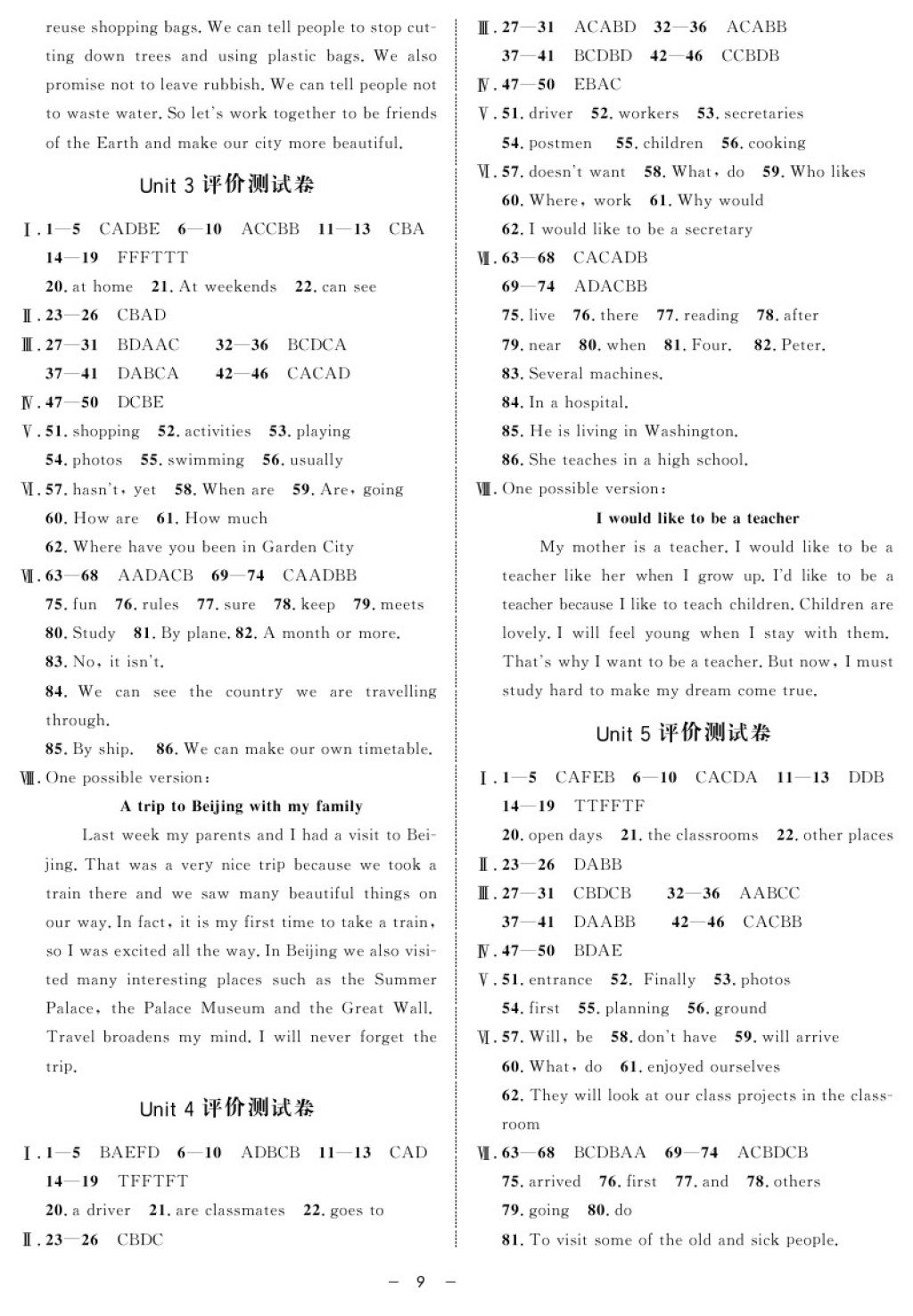 2017年鐘書金牌金典導(dǎo)學(xué)案六年級(jí)英語第一學(xué)期N版 參考答案第9頁