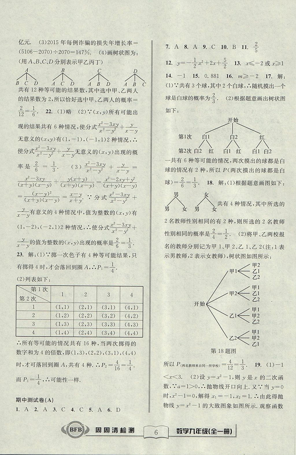 2017年周周清檢測九年級數(shù)學(xué)全一冊浙教版 參考答案第6頁