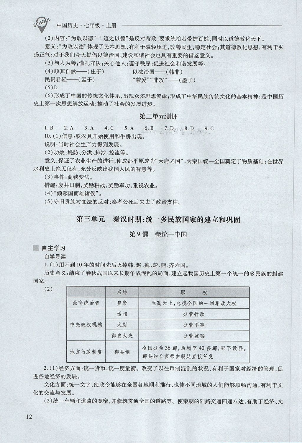 2017年新課程問題解決導(dǎo)學(xué)方案七年級(jí)中國(guó)歷史上冊(cè)人教版 參考答案第12頁