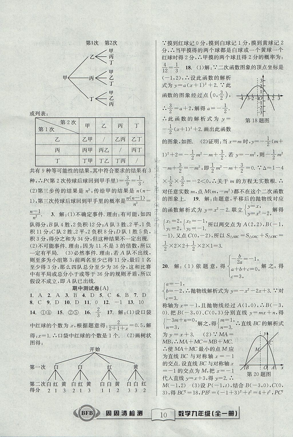 2017年尖子生周周清檢測(cè)九年級(jí)數(shù)學(xué)全一冊(cè)浙教版 參考答案第10頁(yè)